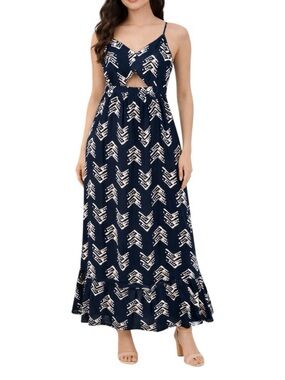 Aerie Navy Printed Maxi Dress with Cutout Detail